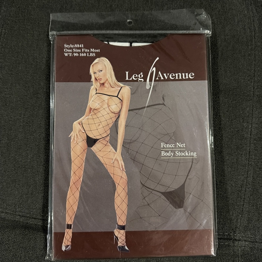 Leg Avenue 8841 Black Fence Net Fishnet Bodystocking Spaghetti Strap One Size